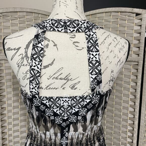 Soma Halter Neck H Back Maxi Dress Women's M Neutral Ikat Print Soft Stretchy - Picture 7 of 10